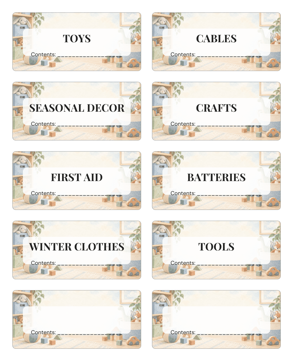Preview of the first page of Storage bin labels